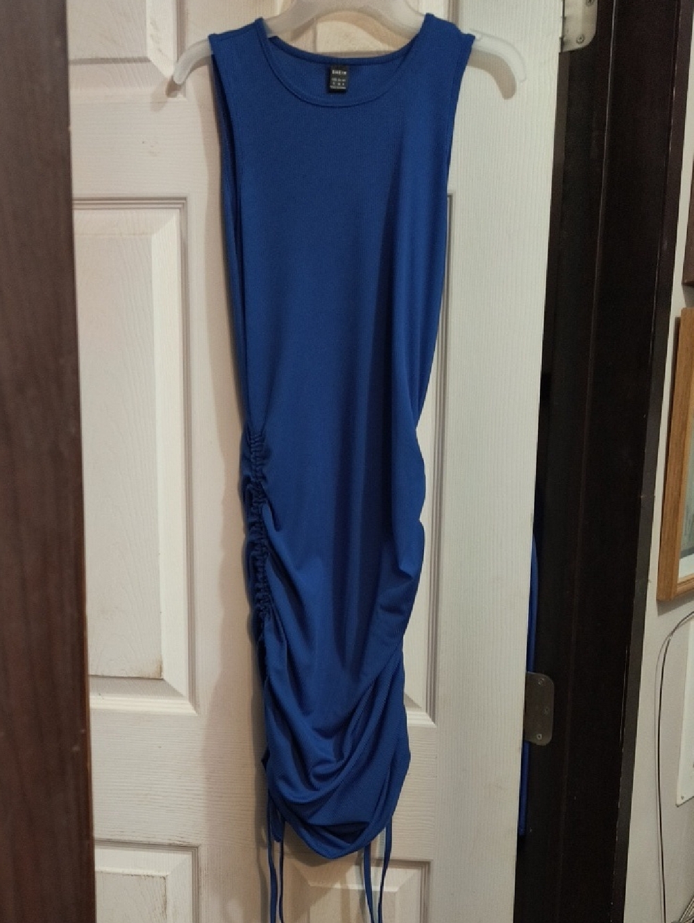 Brand New Ruched Side Midi Blue Bodycon Dress M